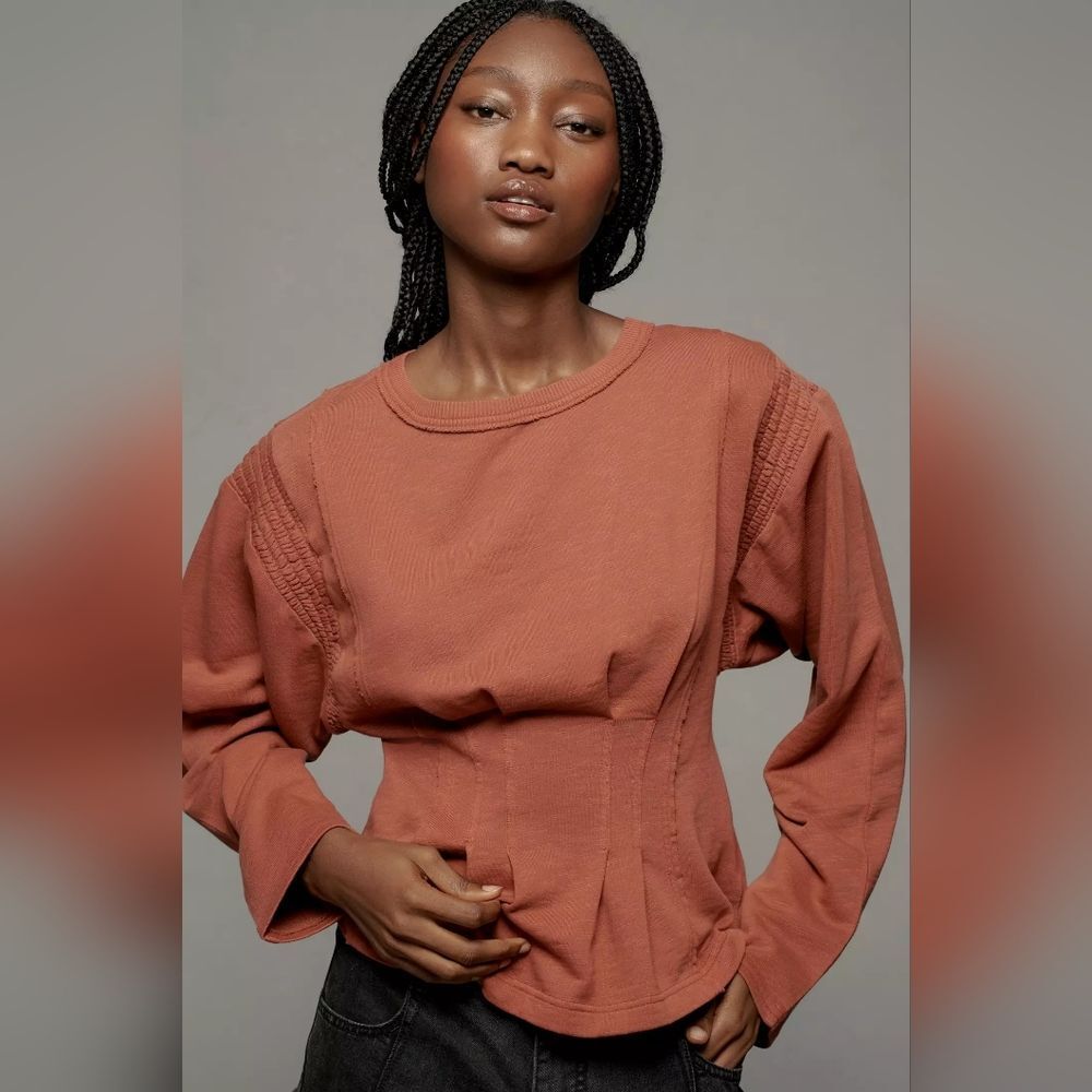 NWOT Pilcro Long Sleeve Cocoon Corset Top Anthropologie In Orange Size Small